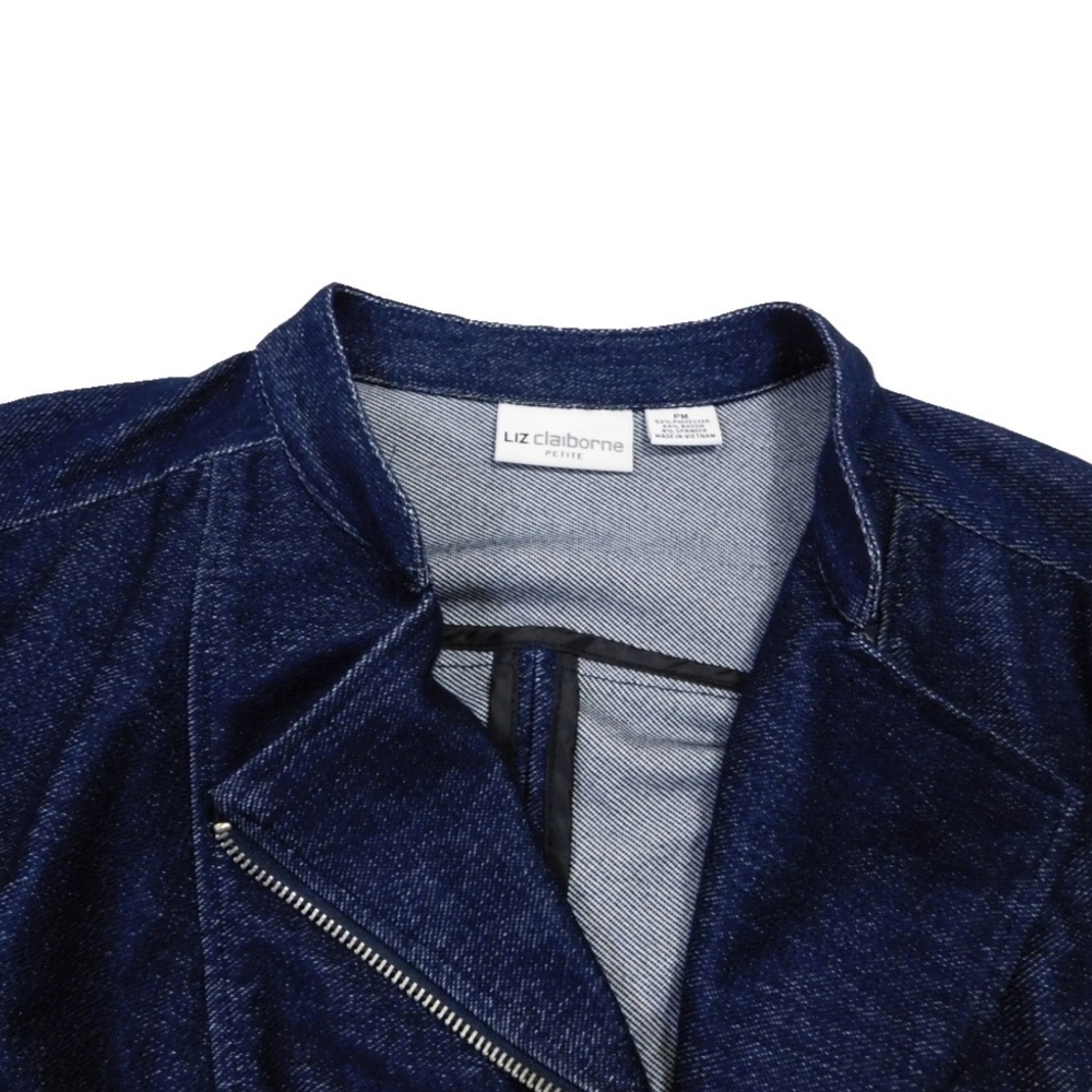 LIZ CLAIBORNE SZ PM SOFT DENIM CROP MOTO JACKET - Picture 4 of 6